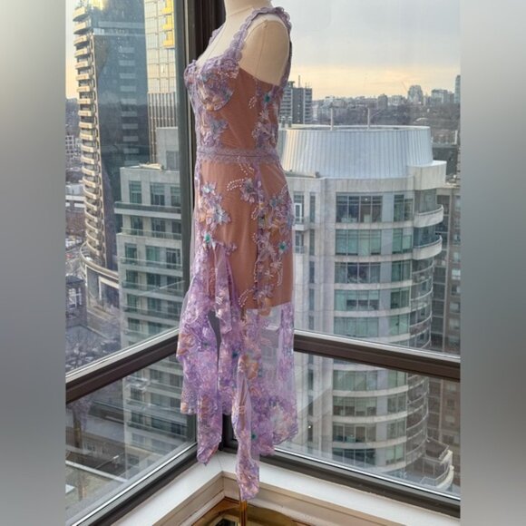🆕 BRONX & BANCO 🧿 NWOT Eva Embroidered High-Low Midi Dress, Purple Sz M US 6 - Picture 6 of 16